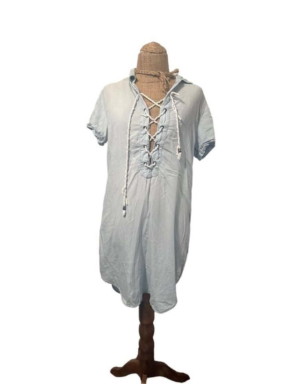 Rails Rocky Light Vintage Wash Chambray Lace-Up Dress, Size Small blue